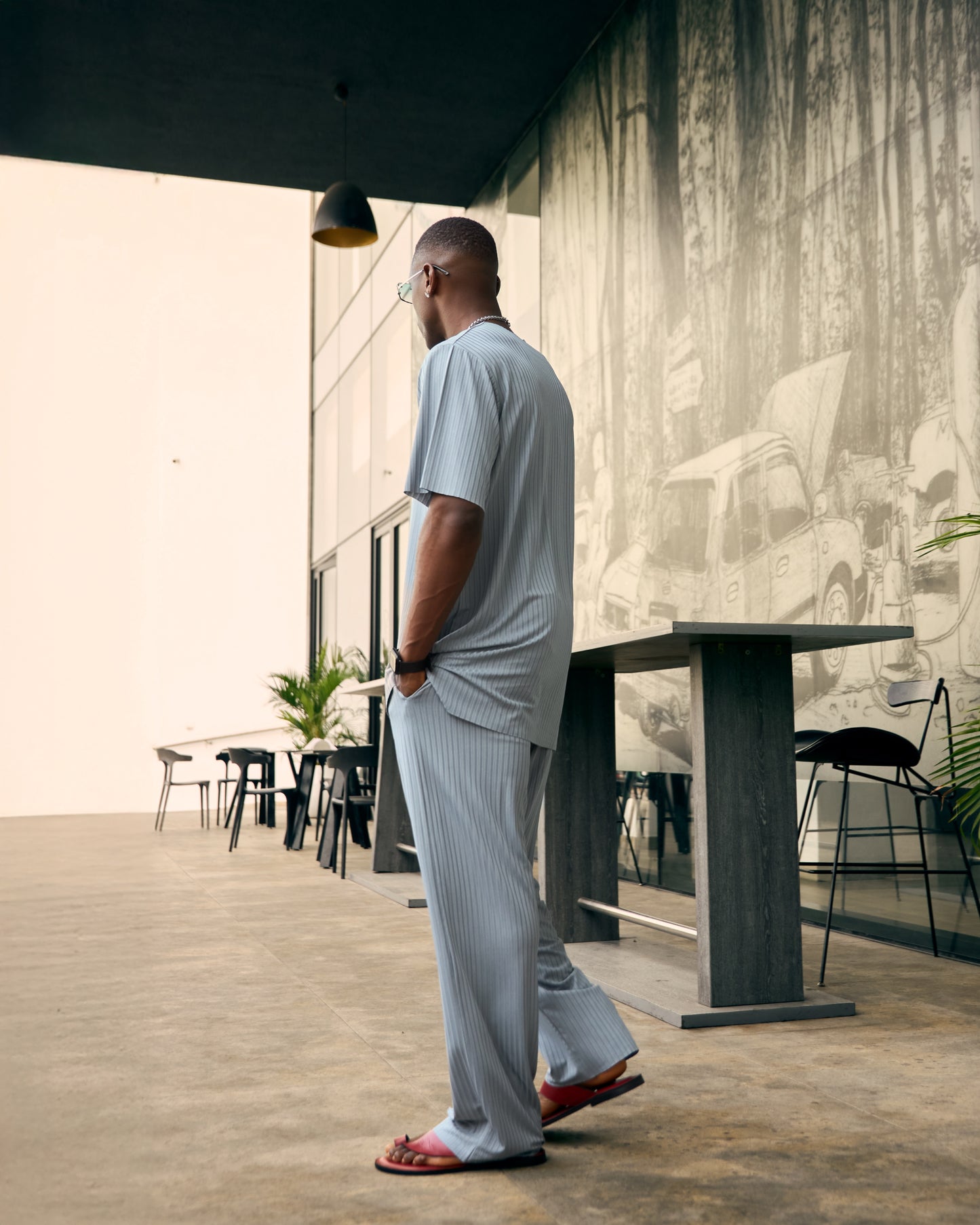 Curban Sage blue pleat Palazzo Loosefit Two Piece Menswear set