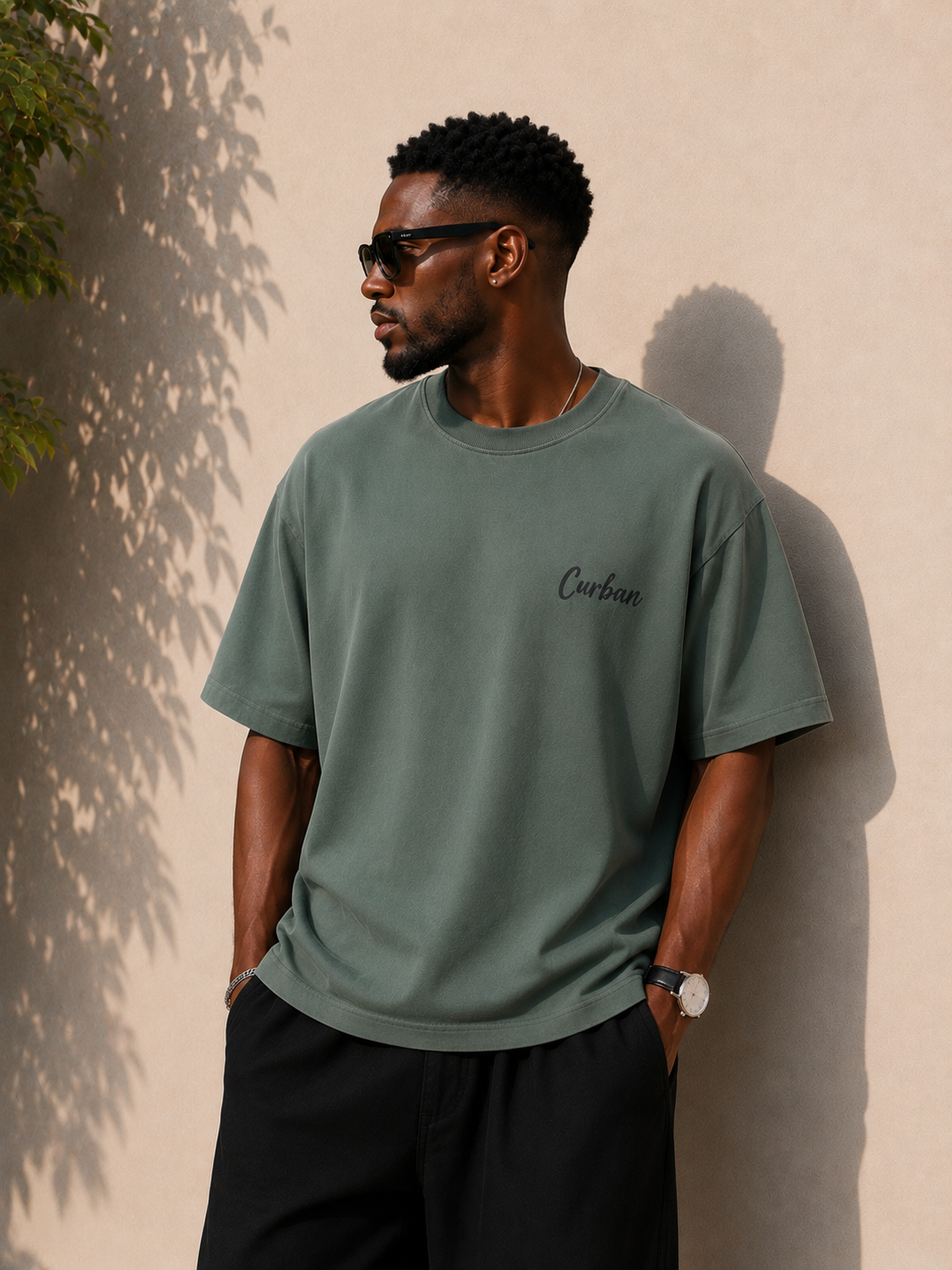 CURBAN abstract graffiti oversized men's T-Shirt | Green – Curban