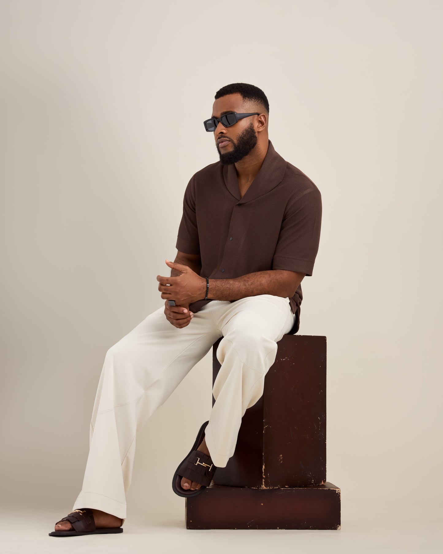 Curban lapel collar shorts-leeve Loosefit Menswear shirt