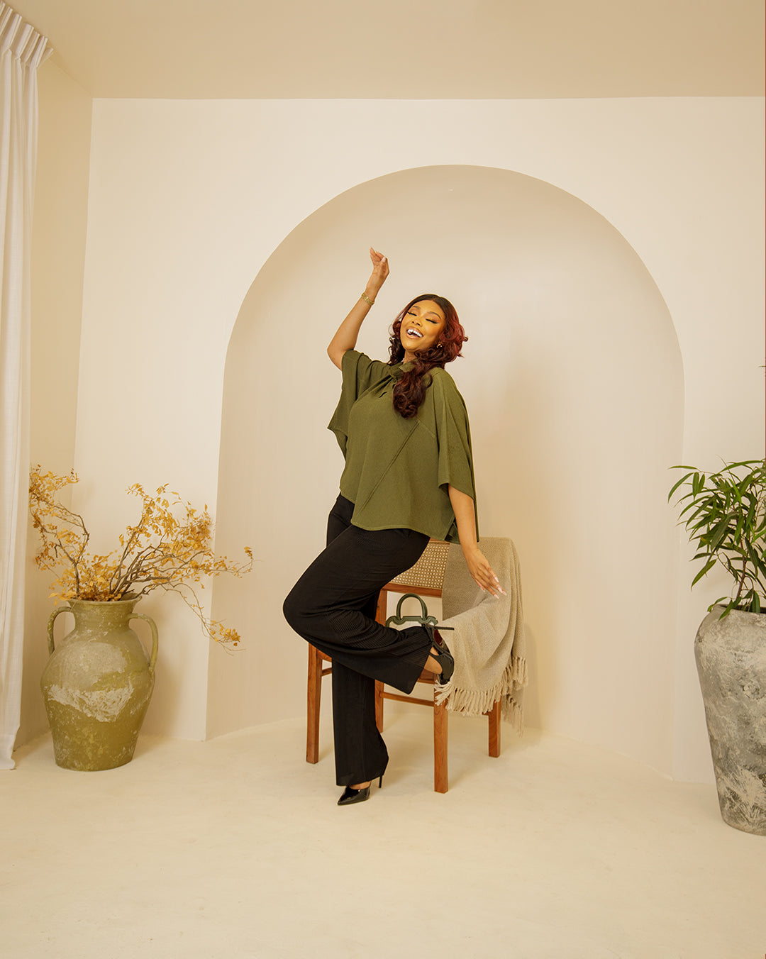 CURBAN cape capsleeve loose fit set (olive green)