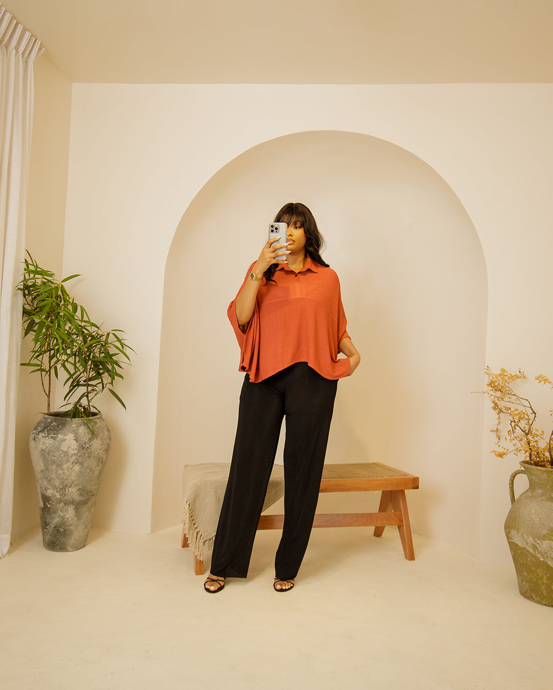 CURBAN cape capsleeve loose fit set (Burnt orange)