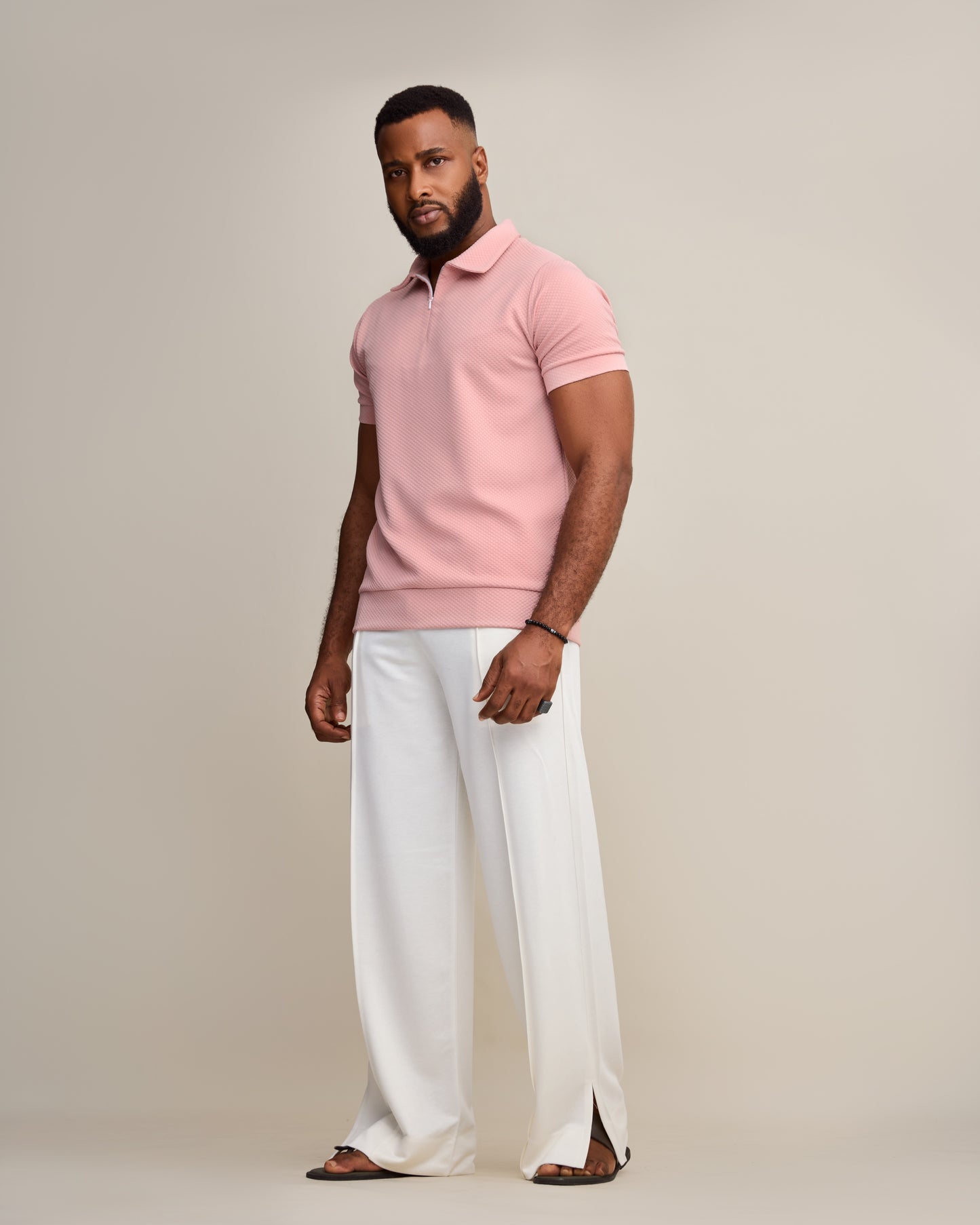 Curban textured short-sleeve Loosefit Menswear set | peach