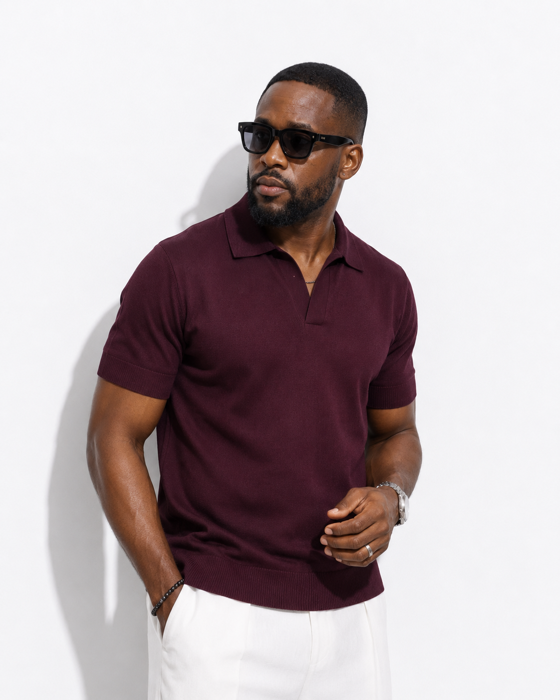Curban Burgundy textured short-sleeve regular fit Menswear
