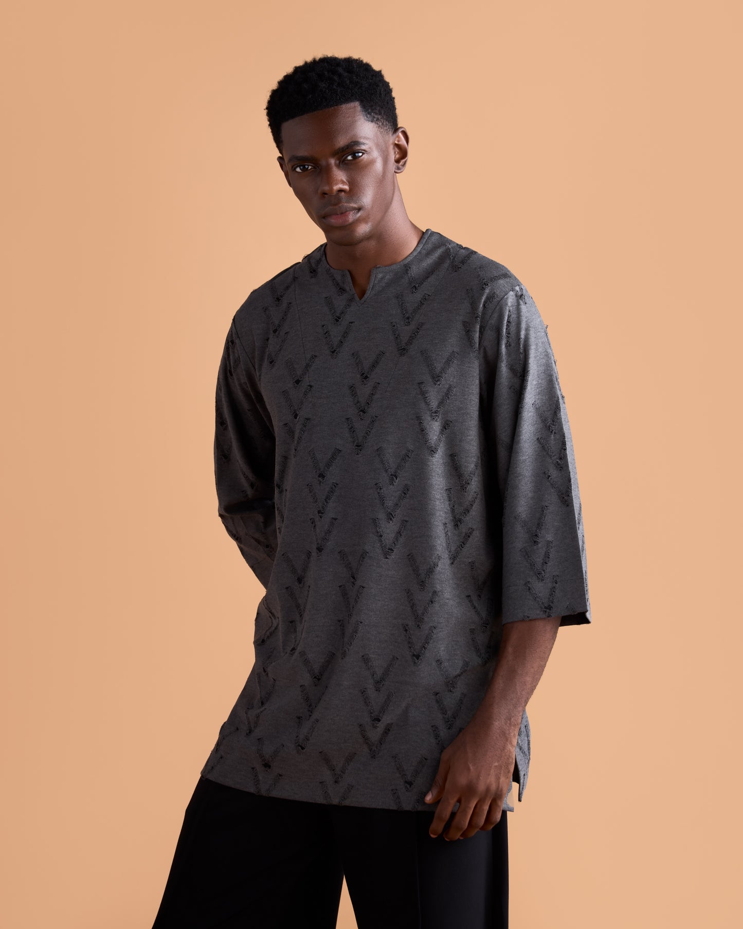 Curban grey 3/4 sleeve drop neck Tunic Menswear set