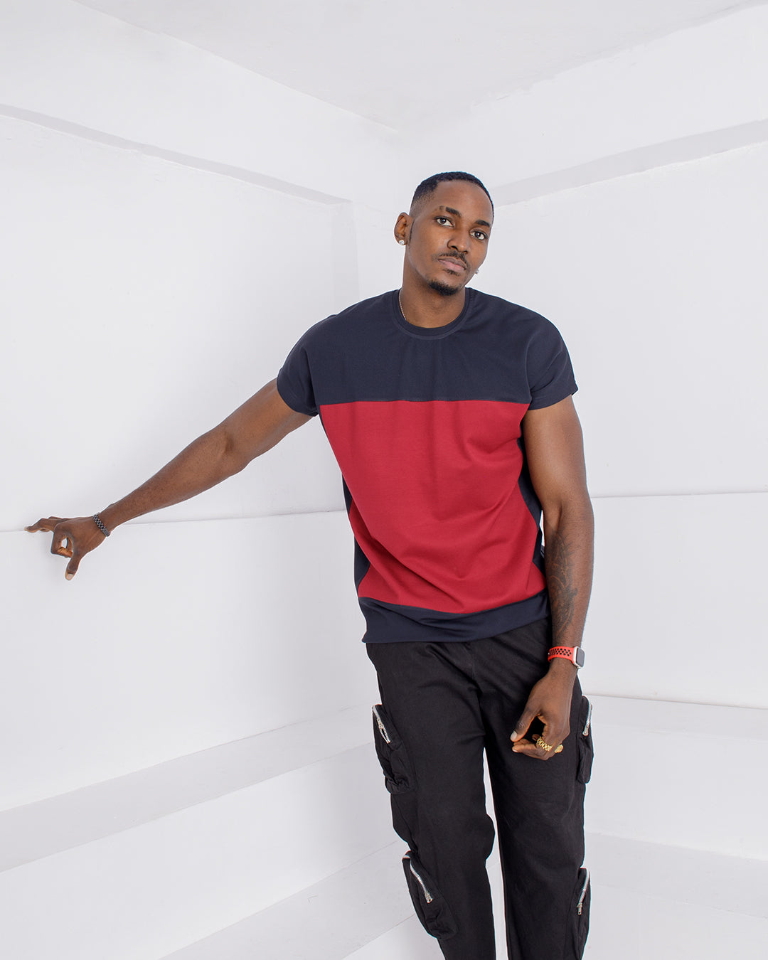 CURBAN Box Patchwork Capsleeve Oversized Mens T-Shirt | Wine