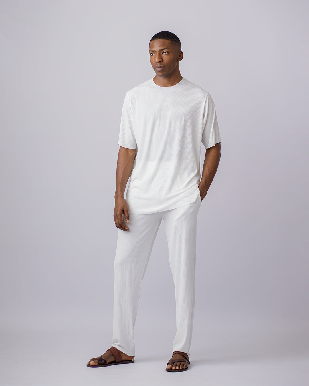 Curban Blanc Façade Pli Palazzo Loosefit Deux Pièces Pour Hommes