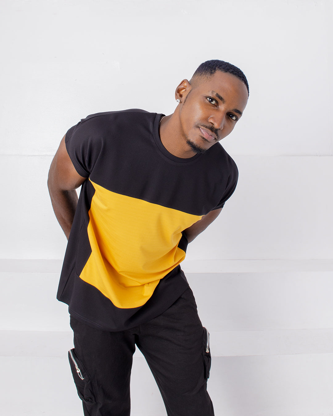 CURBAN Box Patchwork Capsleeve Oversized Male T-Shirt | Yellow