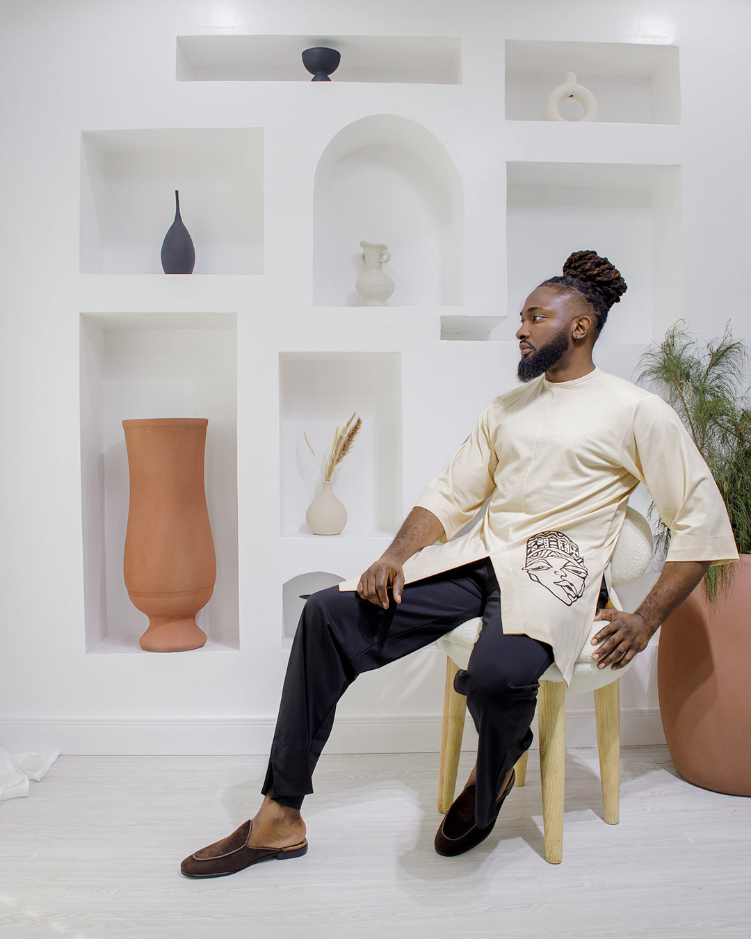 Curban Cream Afrocentric Slit-Tunic Two Piece Menswear