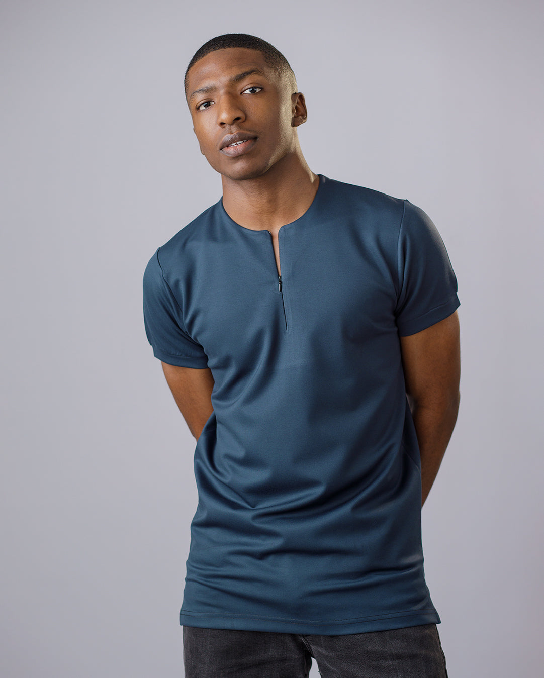 Curban Collarless Men's Zip-Detail Polo Shirt | Fayrouz Green