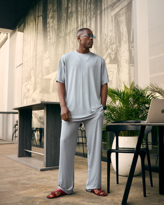 Curban Sage blue pleat Palazzo Loosefit Two Piece Menswear set