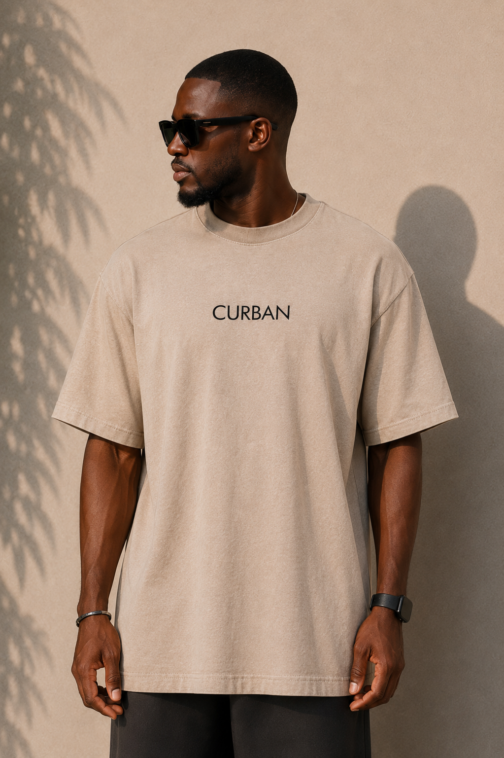 CURBAN abstract graffiti oversized men’s T-Shirt | Beige