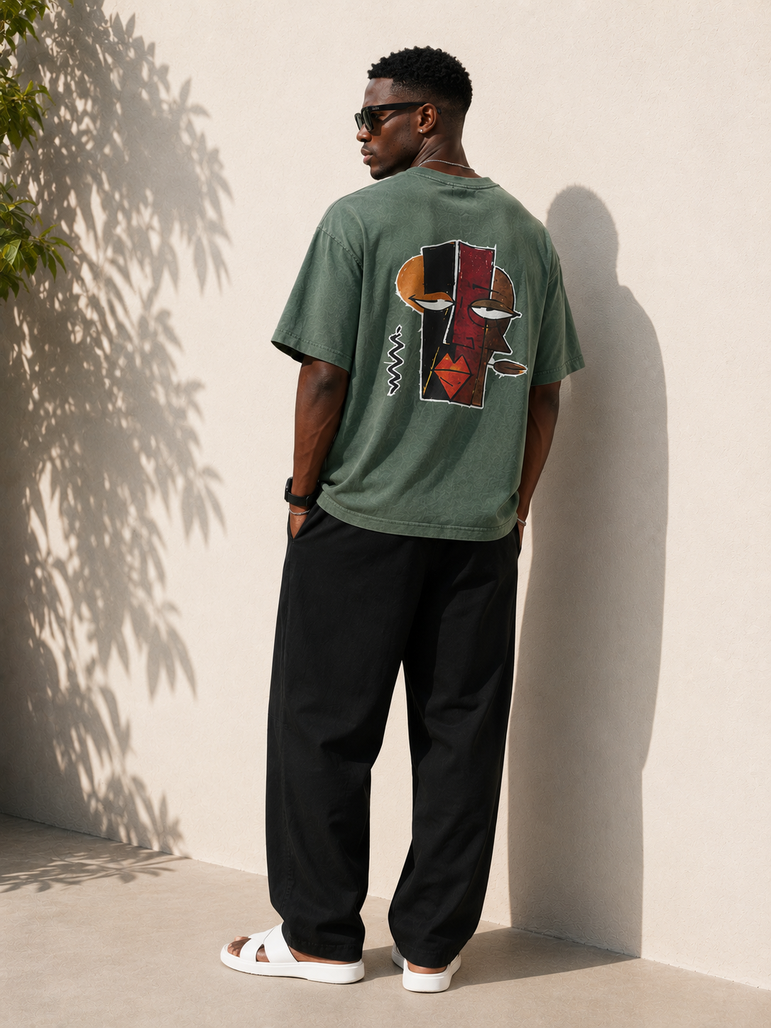 CURBAN abstract graffiti oversized men’s T-Shirt | Green
