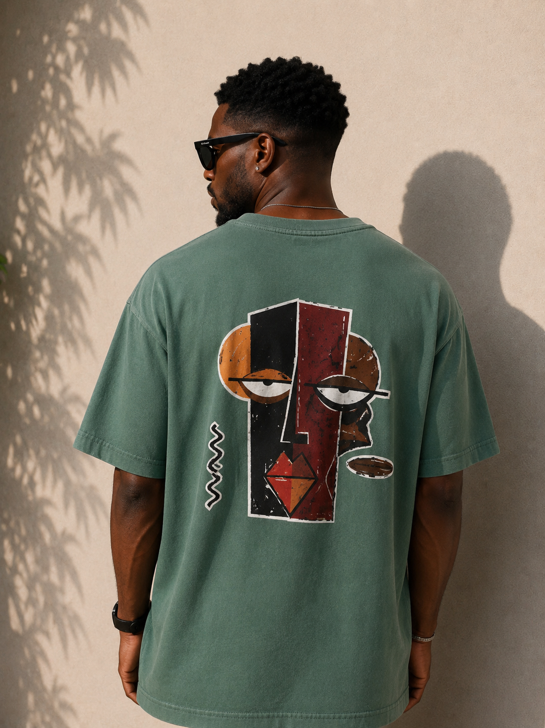 CURBAN abstract graffiti oversized men’s T-Shirt | Green