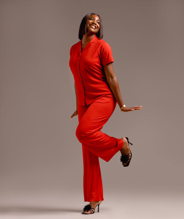 CURBAN Bold Facade-Pleat Vintage Co-Ord | Burnt Orange – Curban Place