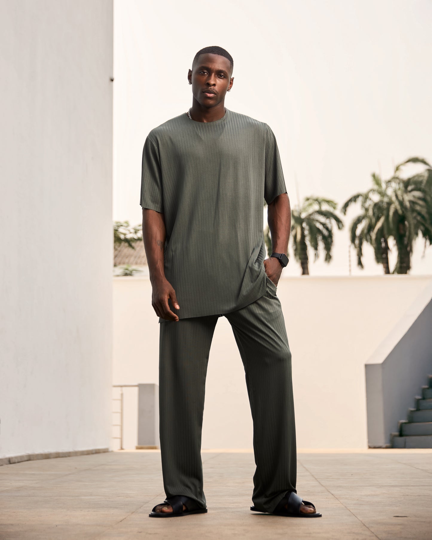 Curban Sage green pleat Palazzo Loosefit Two Piece Menswear set