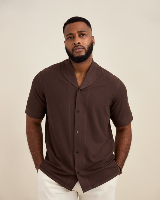 Curban lapel collar shorts-leeve Loosefit Menswear shirt
