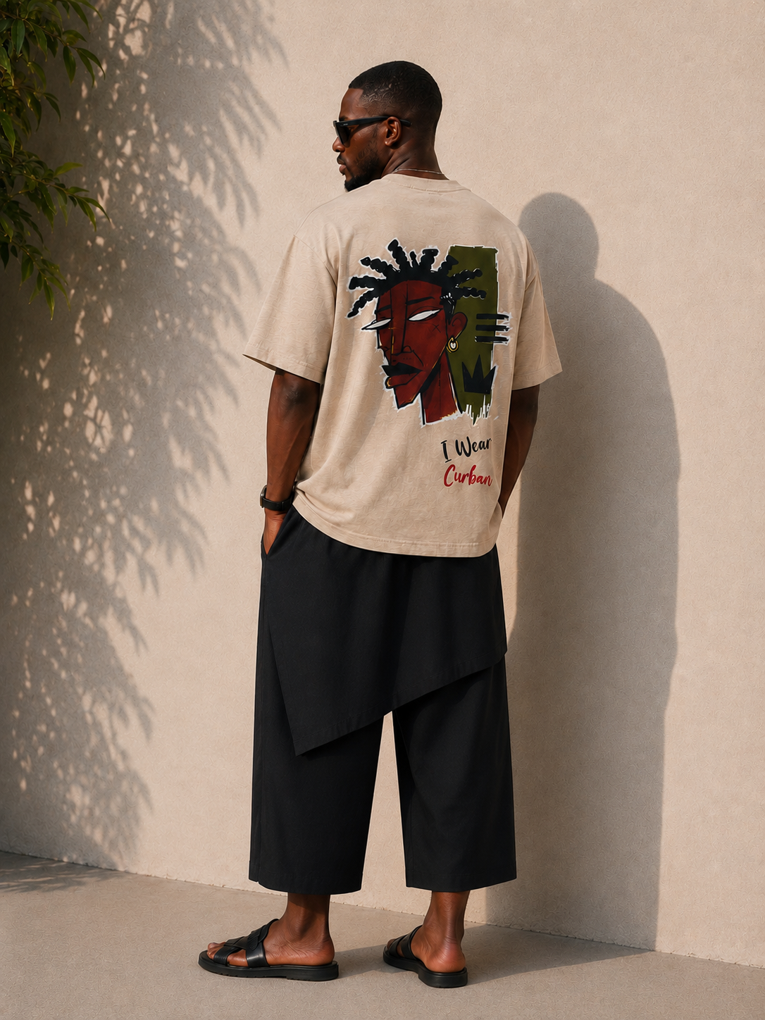 CURBAN abstract graffiti oversized men’s T-Shirt | Beige