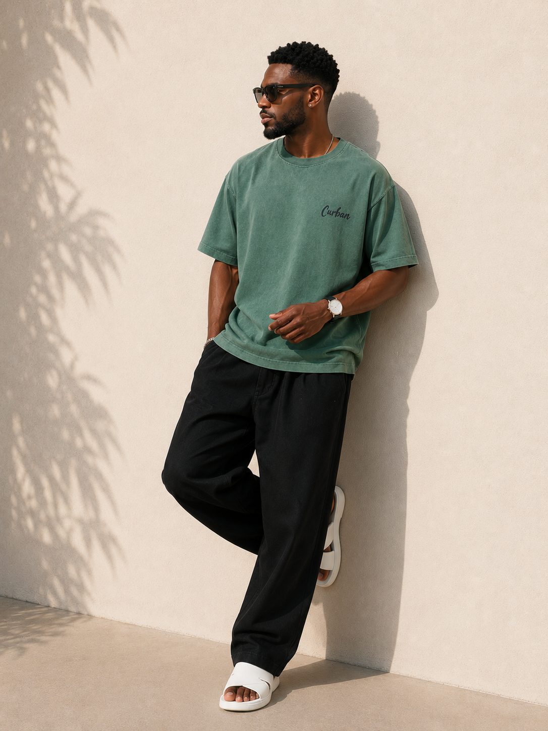 CURBAN abstract graffiti oversized men’s T-Shirt | Green