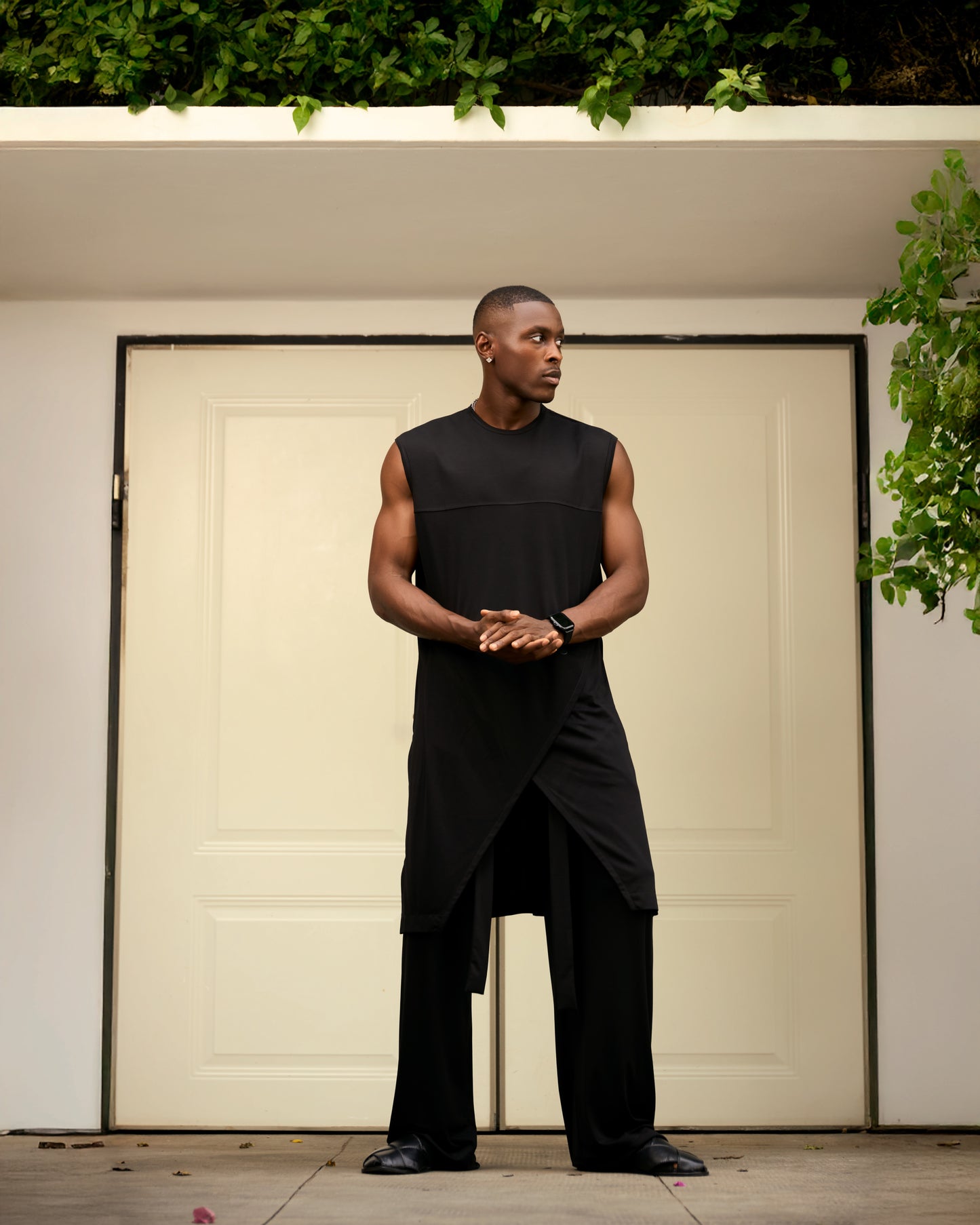 Curban black sleeveless asymmetrical two-Piece