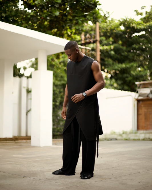 Curban black sleeveless asymmetrical two-Piece