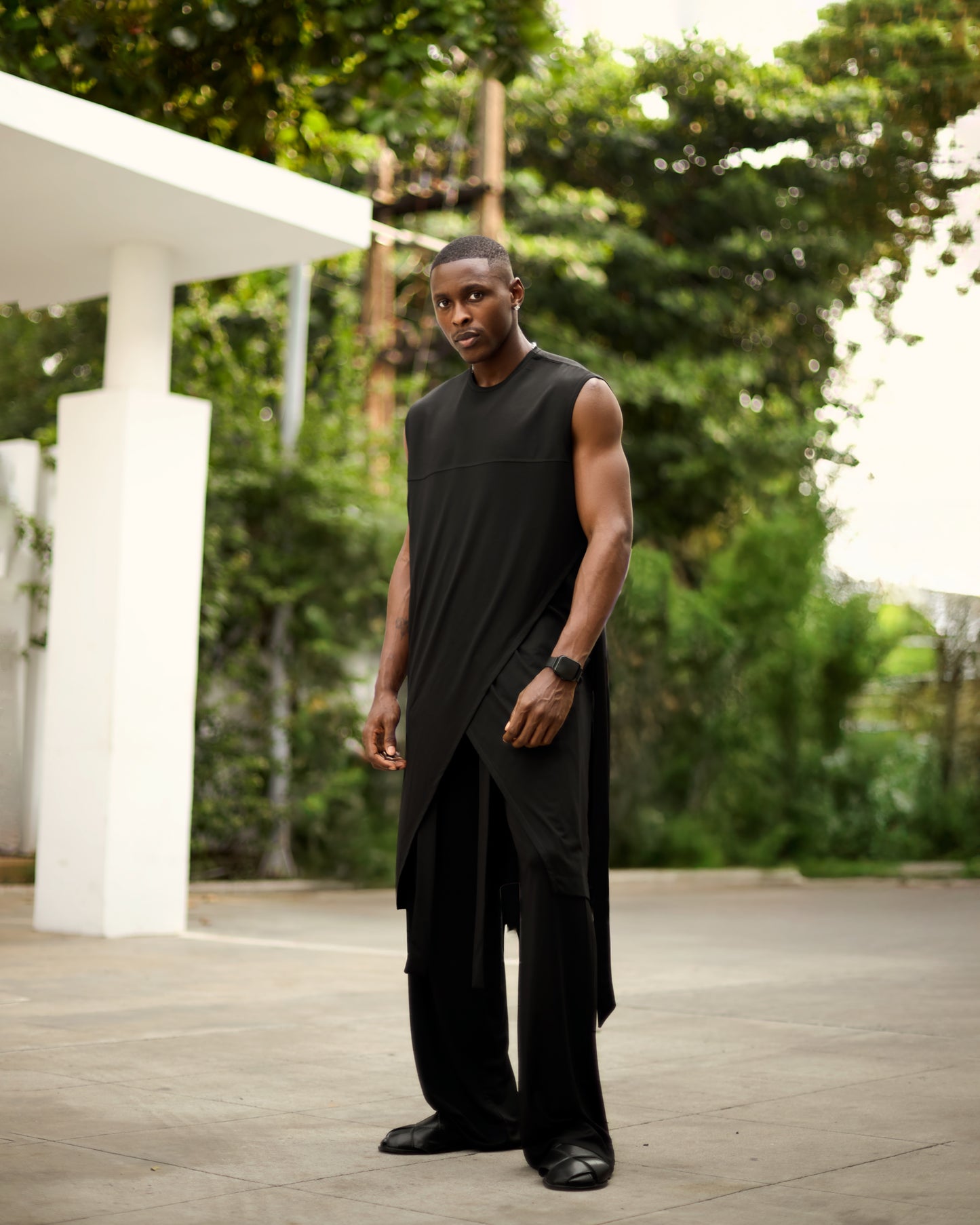 Curban black sleeveless asymmetrical two-Piece