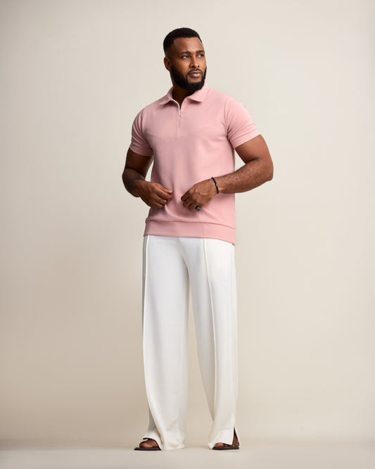 Curban textured short-sleeve Loosefit Menswear set | peach