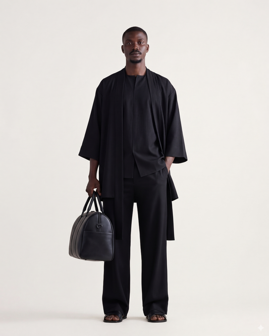 Curban Black kimono & Palazzo Three-Piece Menswear set