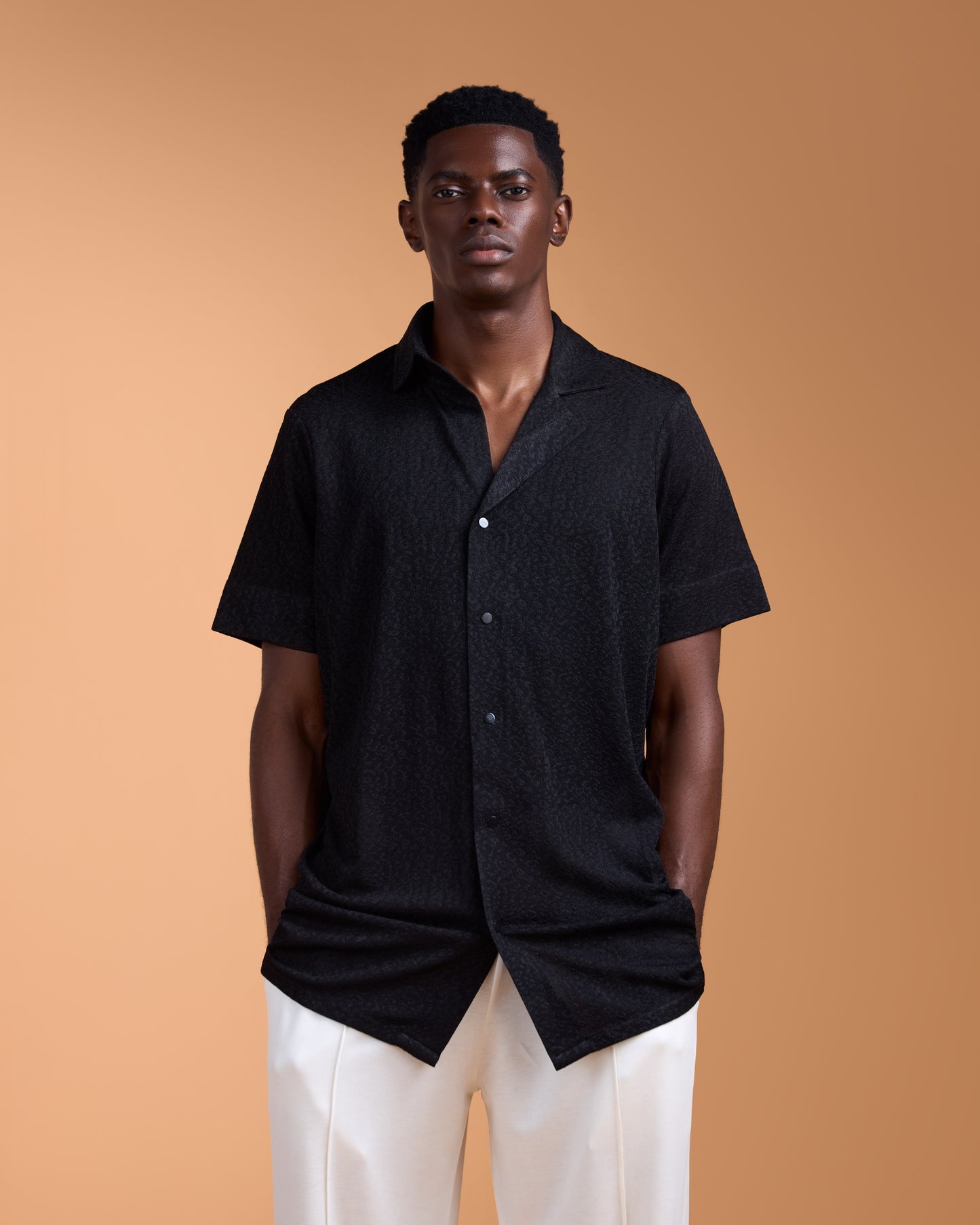 Curban deconstructed shorts-leeve Loosefit Menswear shirt| Black