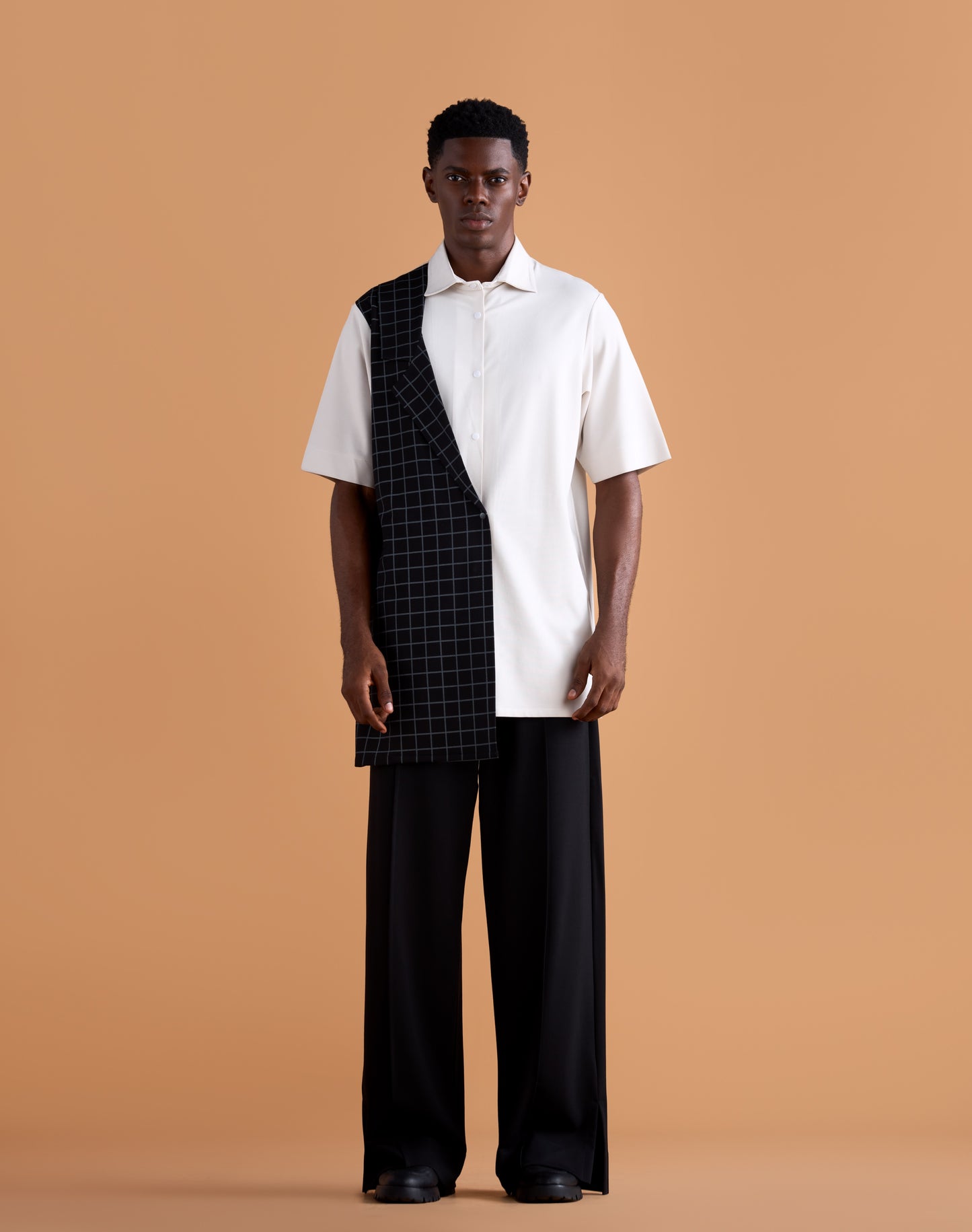 Curban deconstructed plaid shorts-leeve Loosefit Menswear set