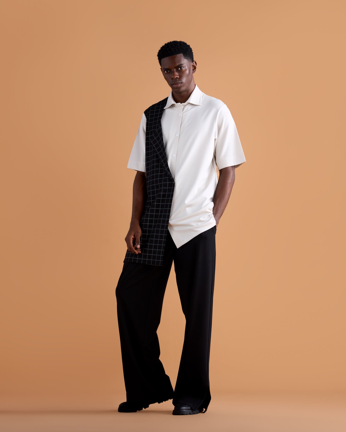 Curban deconstructed plaid shorts-leeve Loosefit Menswear set