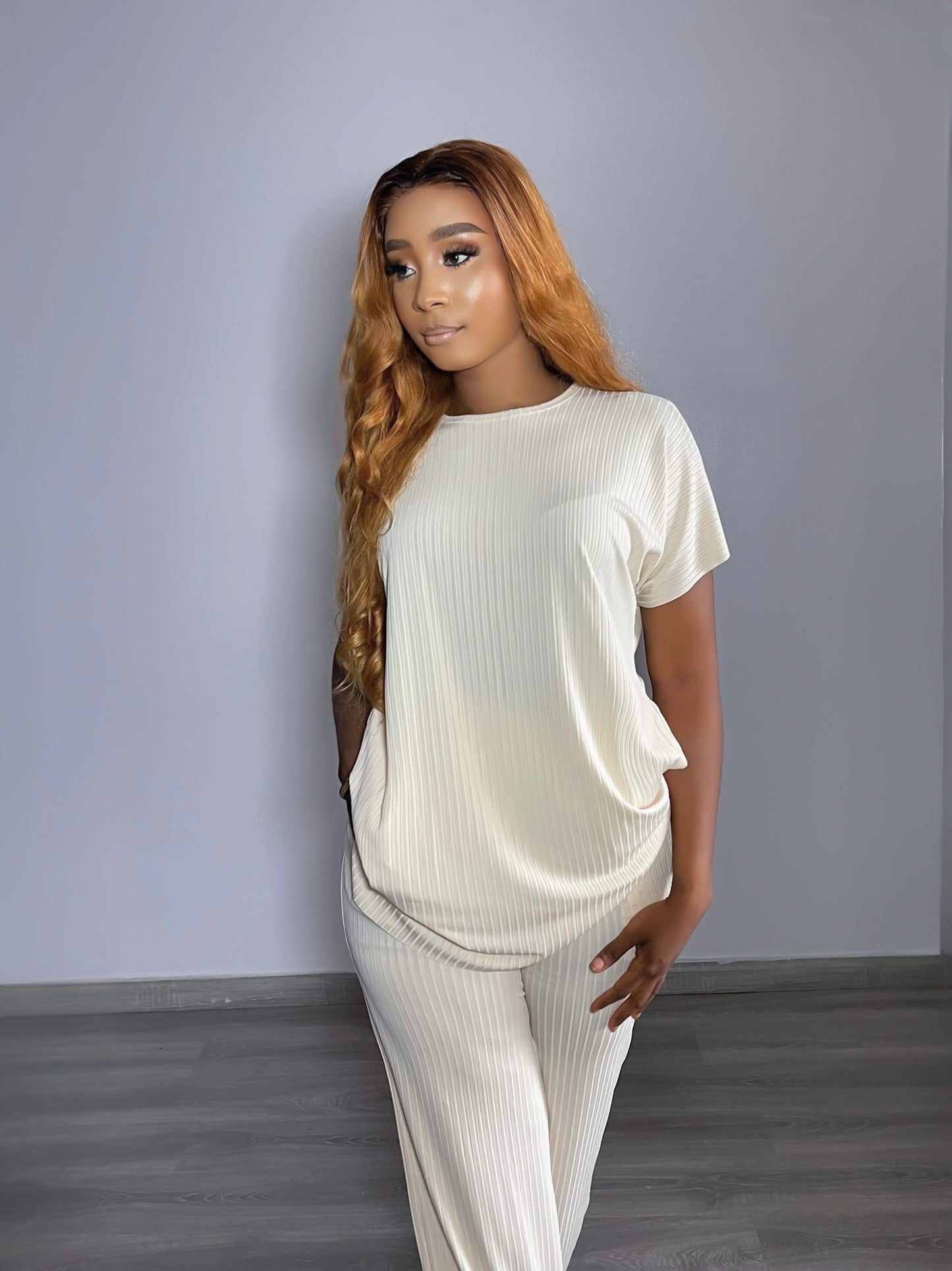 CURBAN Pantalon Palazzo à manches capes (ensemble) | Crème