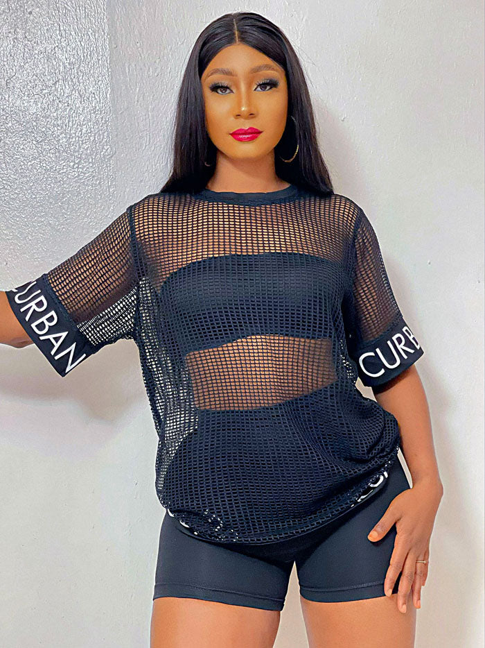 Robe chemise en maille à slogan Curban