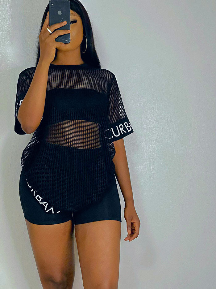 Robe chemise en maille à slogan Curban