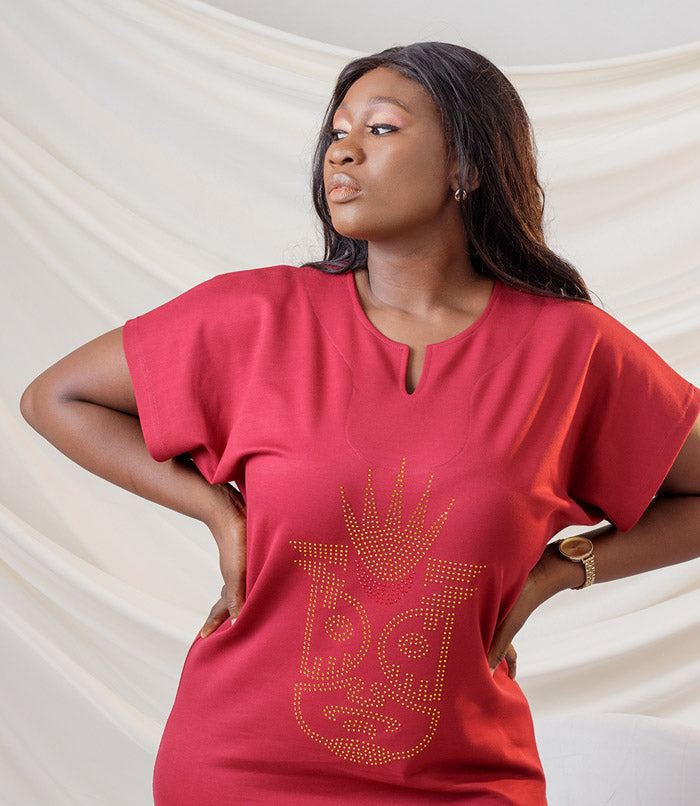 Curban Zulu print rhinestone drop neck piece | Wine