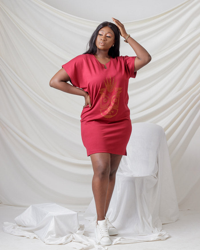 Curban Zulu print rhinestone drop neck piece | Wine