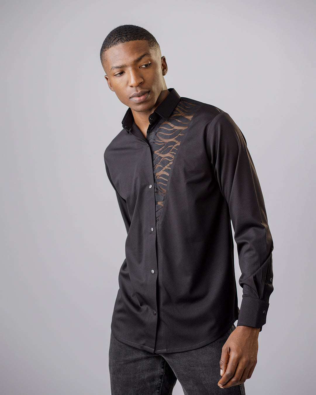 Curban Black Mesh-Detail Men’s Shirt