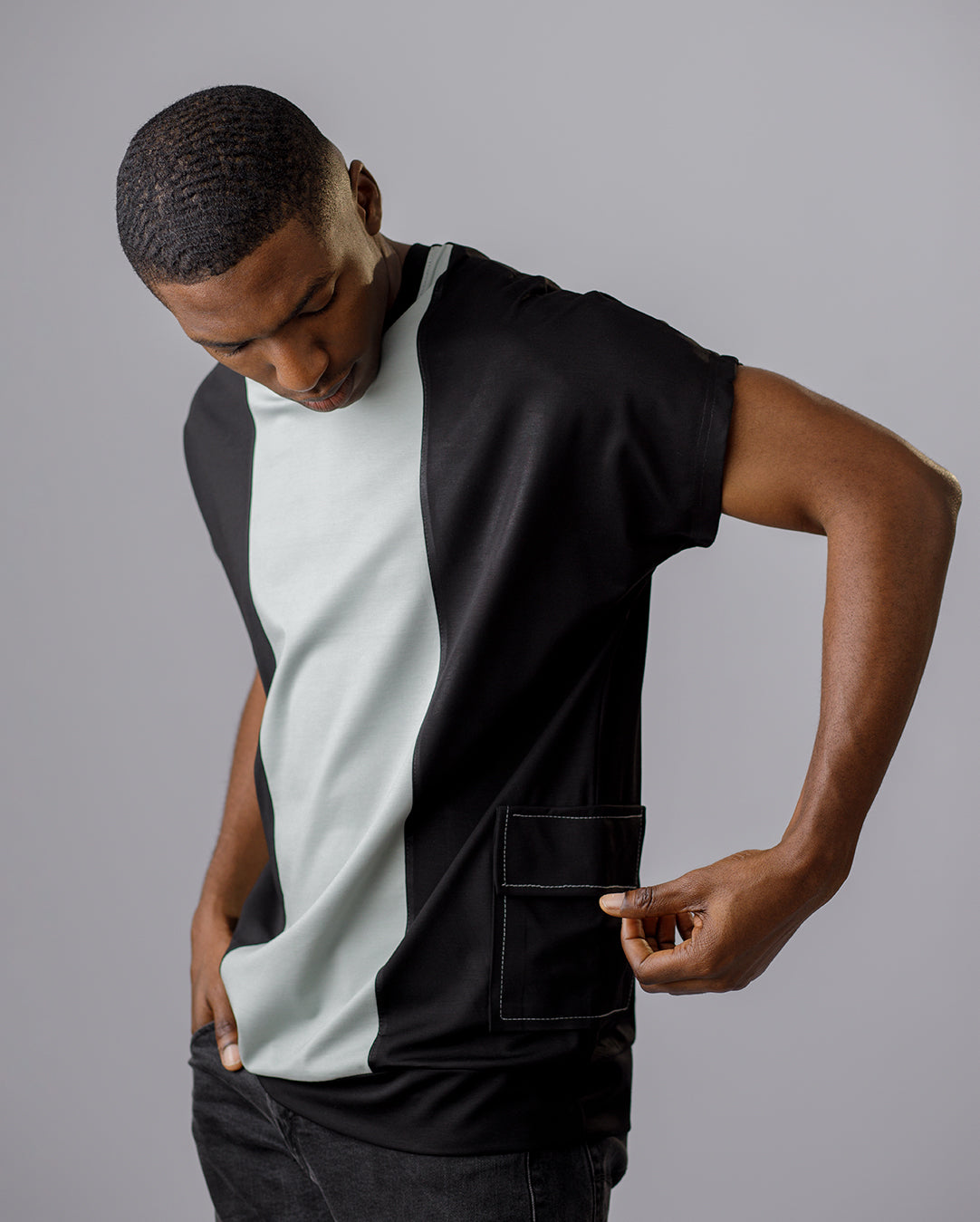 CURBAN Patchwork Capsleeve surdimensionné homme T-Shirt | Vert d'eau