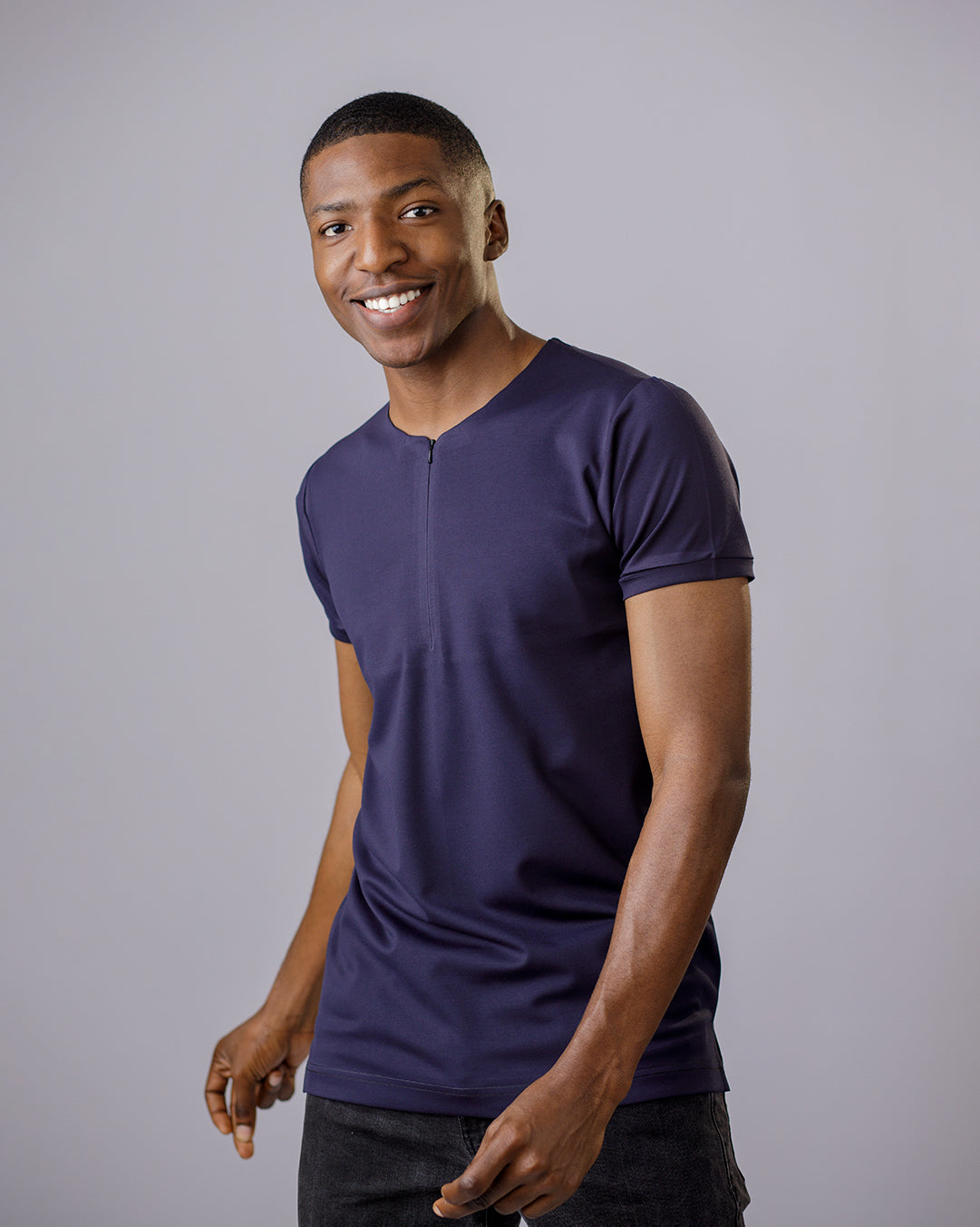 Polo à fermeture éclair sans col Curban pour hommes | Bleu marine