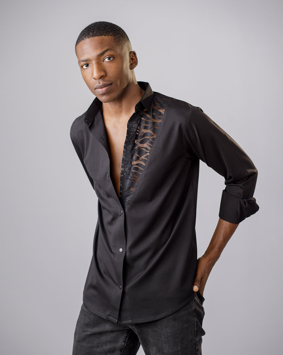 Curban Black Mesh-Detail Men’s Shirt