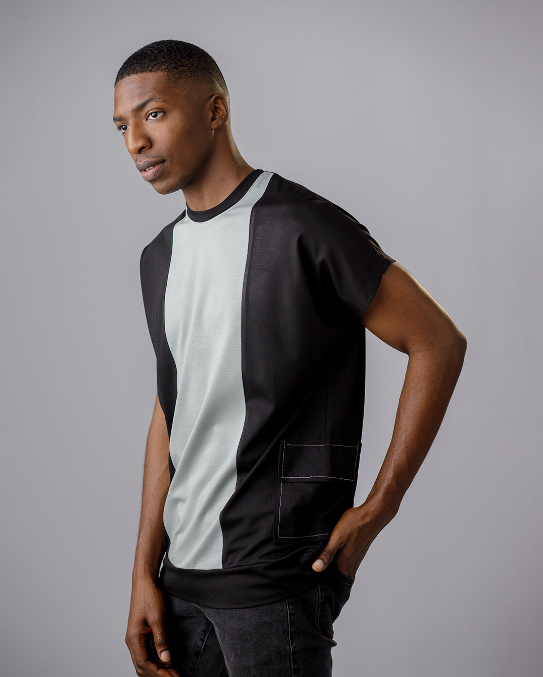 CURBAN Patchwork Capsleeve surdimensionné homme T-Shirt | Vert d'eau