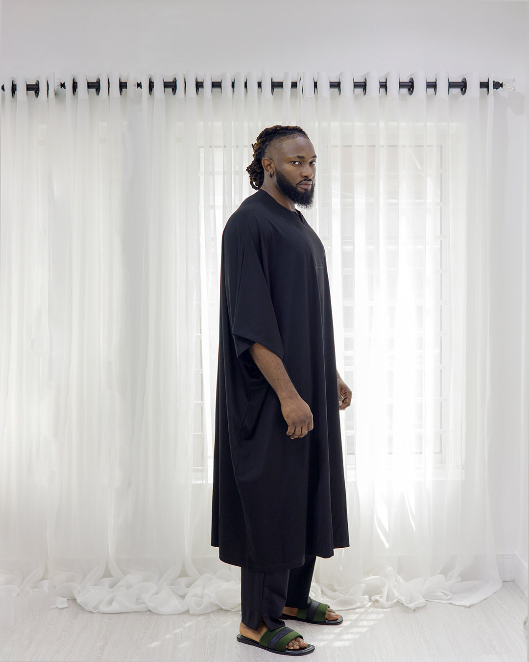 Curban Black Dropneck Cape Palazzo Two Piece Menswear