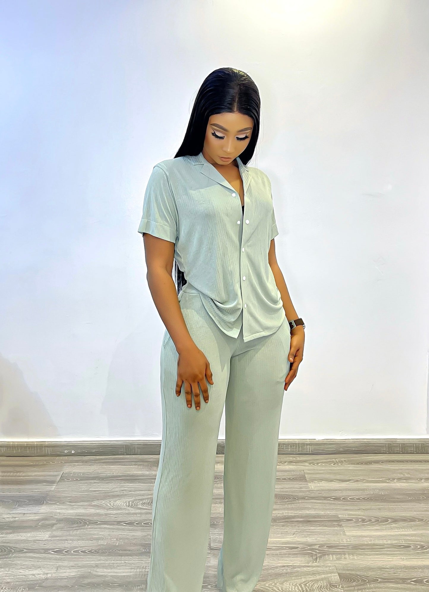 CURBAN Facade-Pleat Vintage Co-Ord | Mist Green