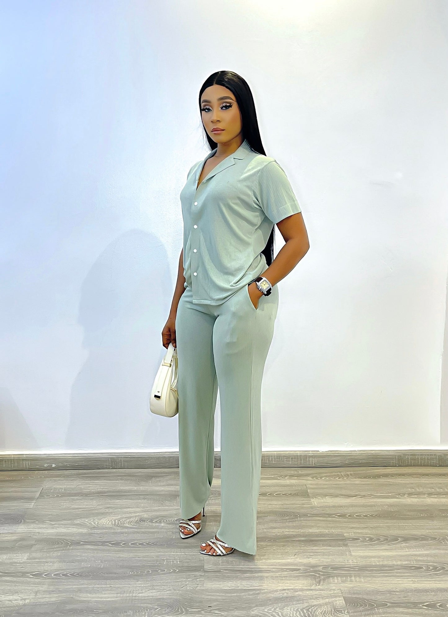 CURBAN Facade-Pleat Vintage Co-Ord | Mist Green