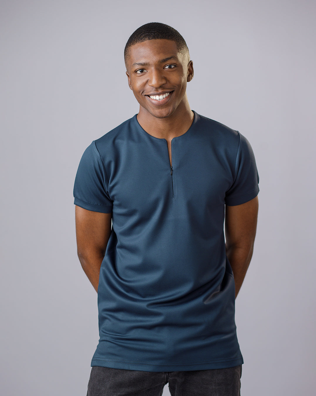 Curban Collarless Men's Zip-Detail Polo Shirt | Fayrouz Green