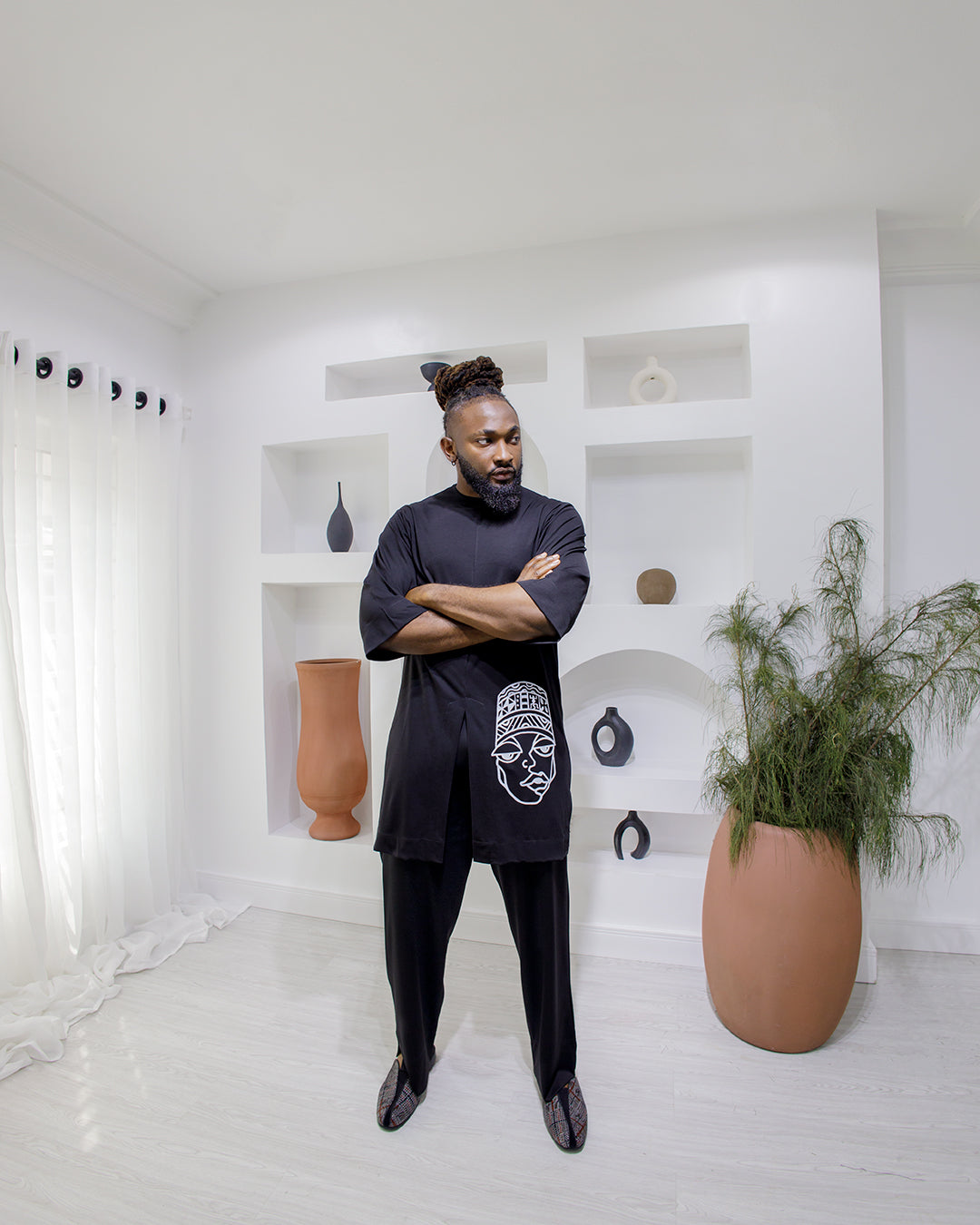 Curban Black Afrocentric Slit-Tunic Two Piece Menswear