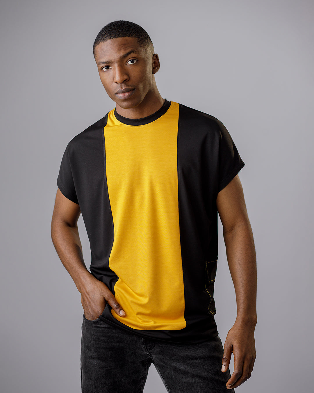 CURBAN Patchwork Capsleeve surdimensionné homme T-Shirt | Jaune