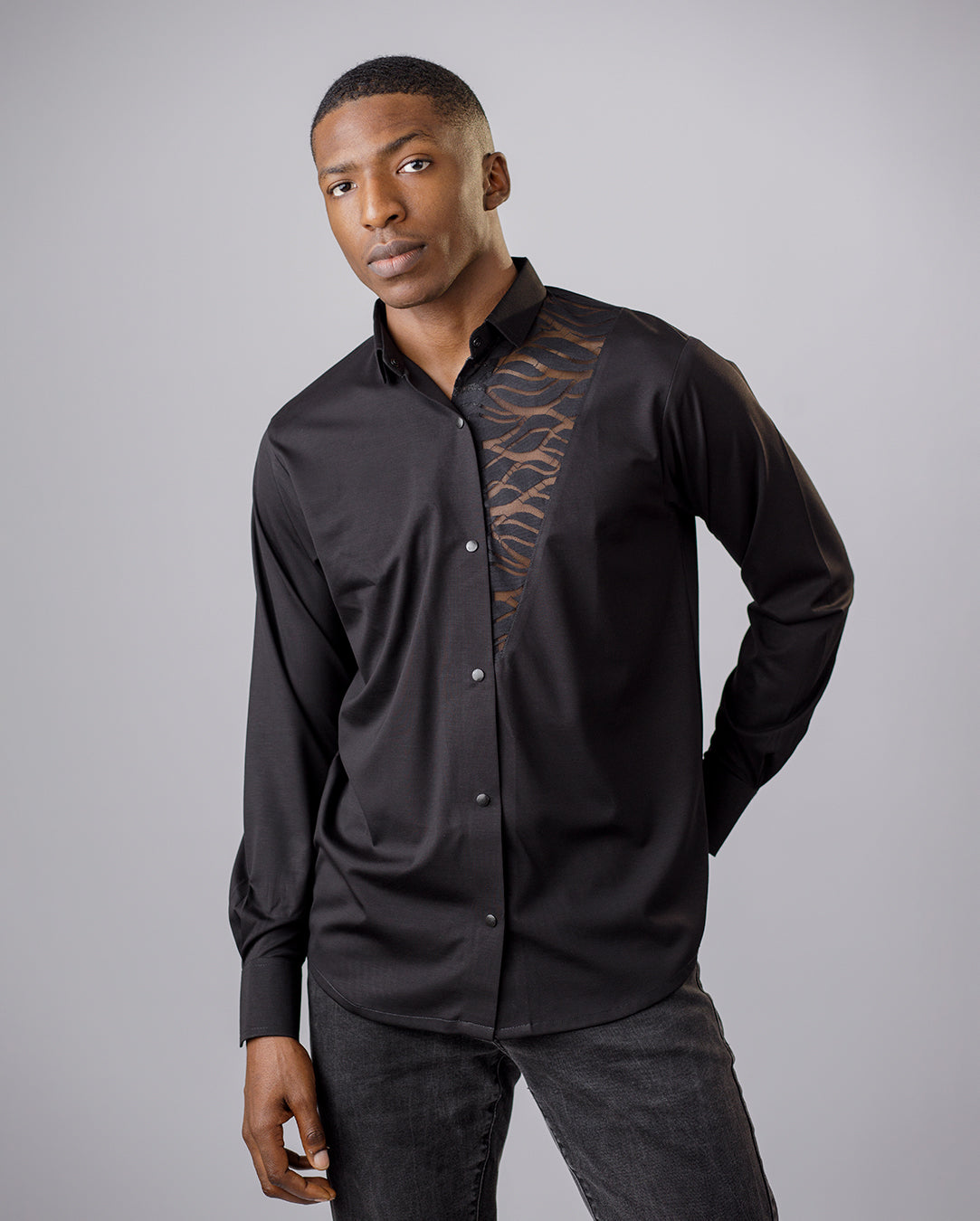 Curban Black Mesh-Detail Men’s Shirt