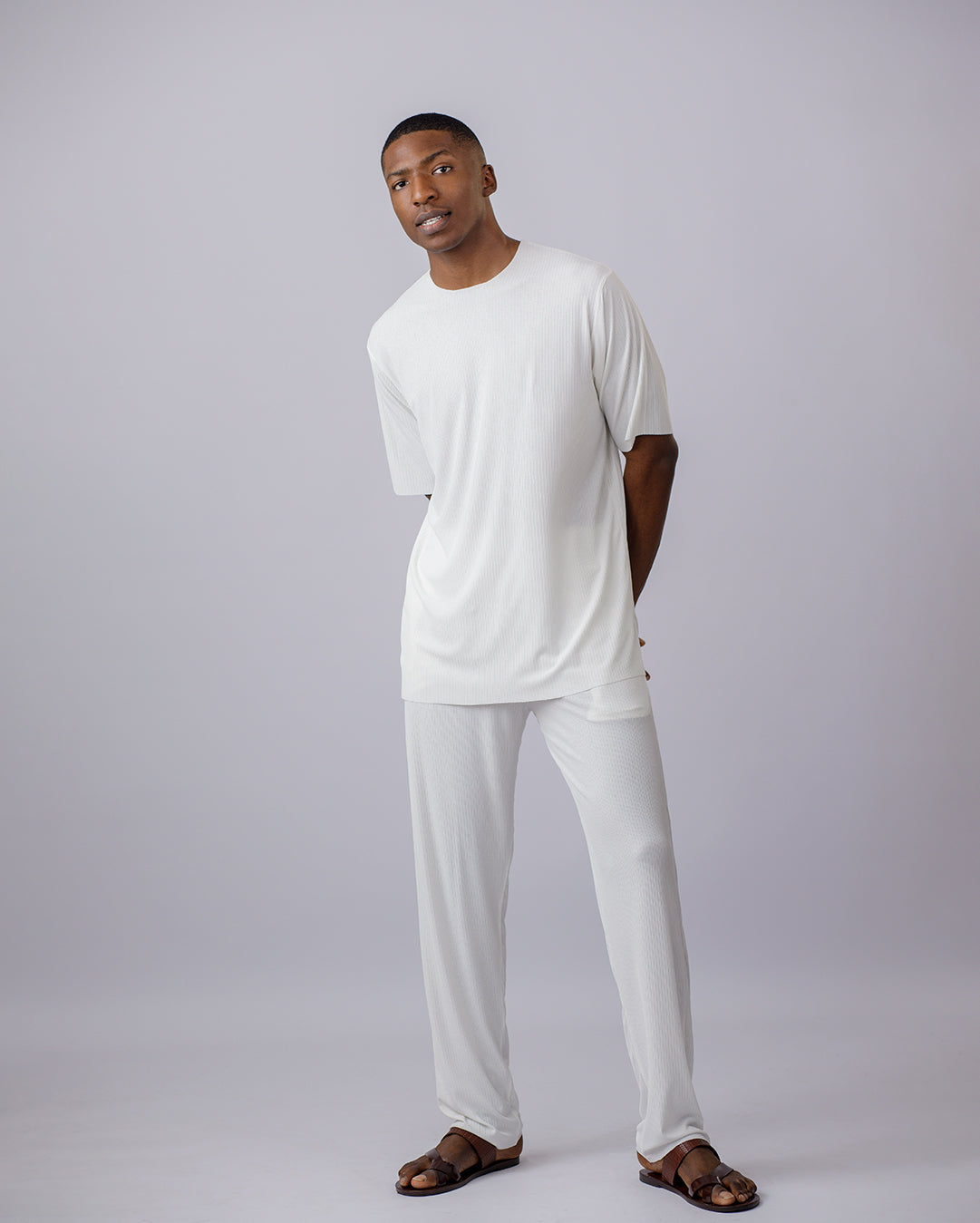 Curban Blanc Façade Pli Palazzo Loosefit Deux Pièces Pour Hommes