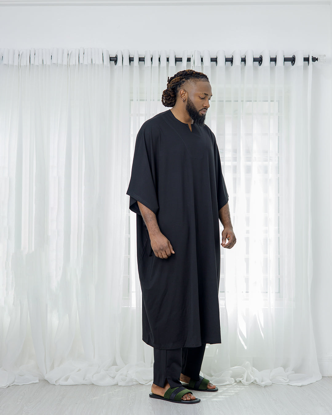 Curban Black Dropneck Cape Palazzo Two Piece Menswear