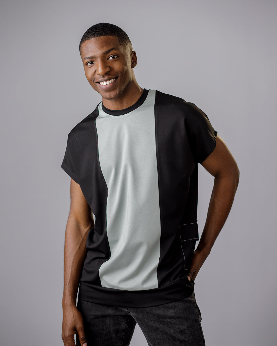 CURBAN Patchwork Capsleeve surdimensionné homme T-Shirt | Vert d'eau